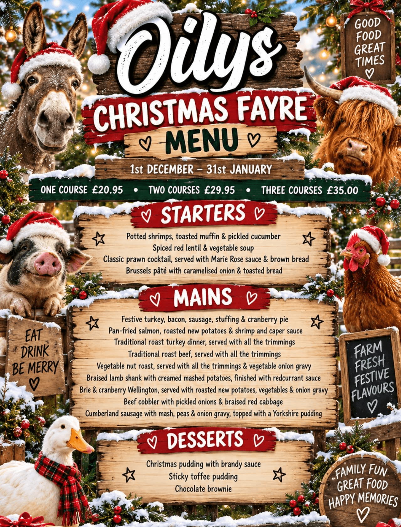Oily's Christmas Fayre Menu